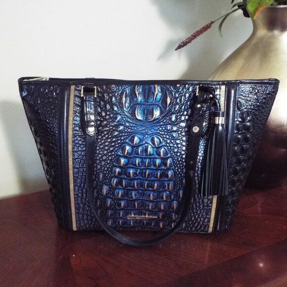 BRAHMIN Melbourne Croc Embossed Leather Handbag - MEDIUM ASHER LAZULI CROWE NWT - Picture 2 of 7